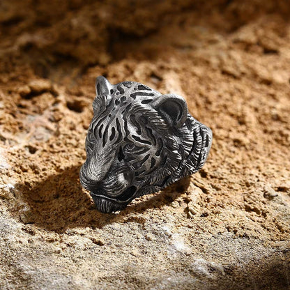 Zyan Gems | Unique Designed 3D Tiger Face Ring |  Sterling Silver Oxidized Ring