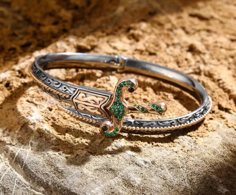 Zyan Gems | Exclusive Adjustable Silver Sword Handcuff Bracelet for Men & Boys |  Sterling Silver Bracelet