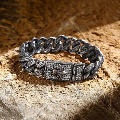 16mm Unique Fleur-De-Lis Iced Cuban Link Bracelet for Men | Dark Oxidized  Silver Bracelet Authenticity and
