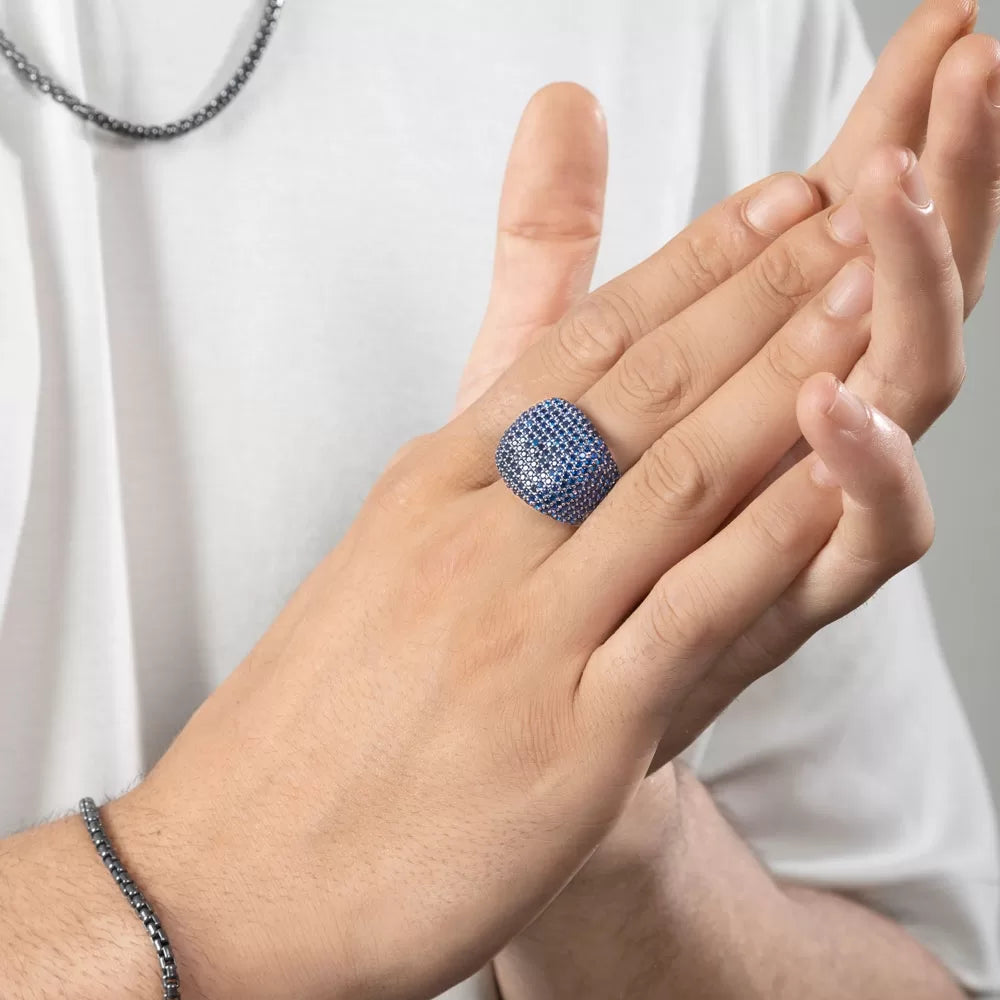Zyan Gems | Unique Handmade Turkish Style Ring Studded with AAA+ Blue Zirconia |   Sterling Silver Ring