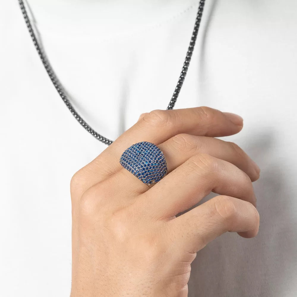 Zyan Gems | Unique Handmade Turkish Style Ring Studded with AAA+ Blue Zirconia |   Sterling Silver Ring