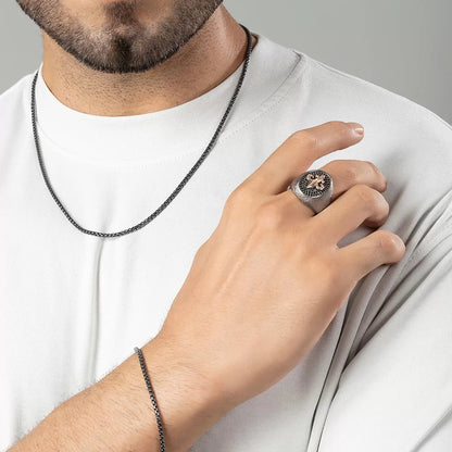 Zyan Gems | Exclusive Fleur de Lis Ring Studded with Black Cubic Zirconia, Sterling Silver  Ring | Jewellery for Men