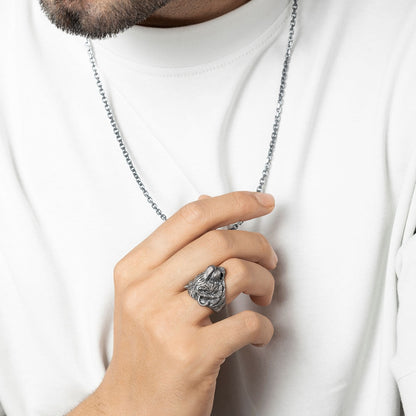 Zyan Gems | Unique Designed 3D Tiger Face Ring |  Sterling Silver Oxidized Ring