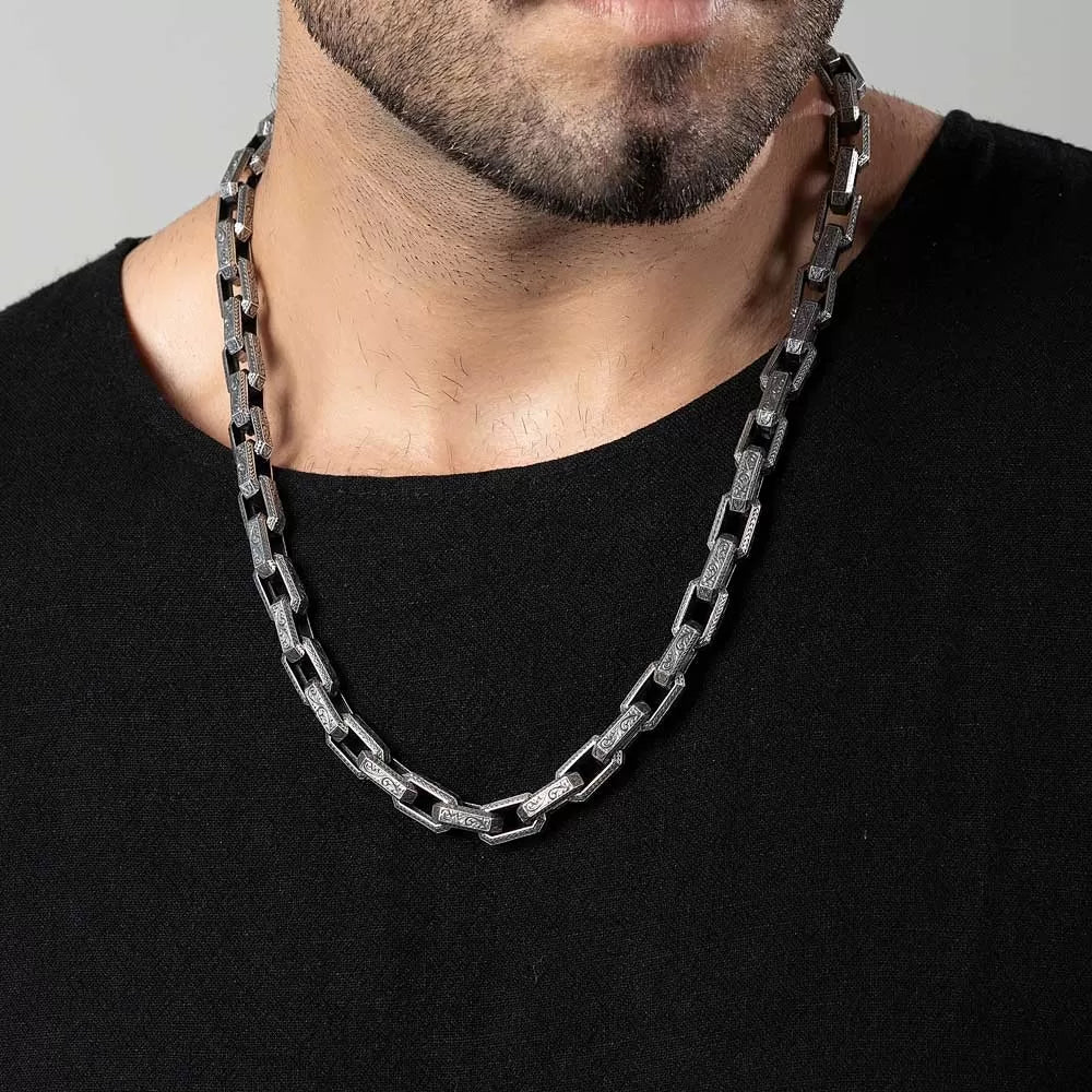 Zyan Gems | Unique Vintage Artistry Ancient Oxidized Chain |  Sterling Silver Chain