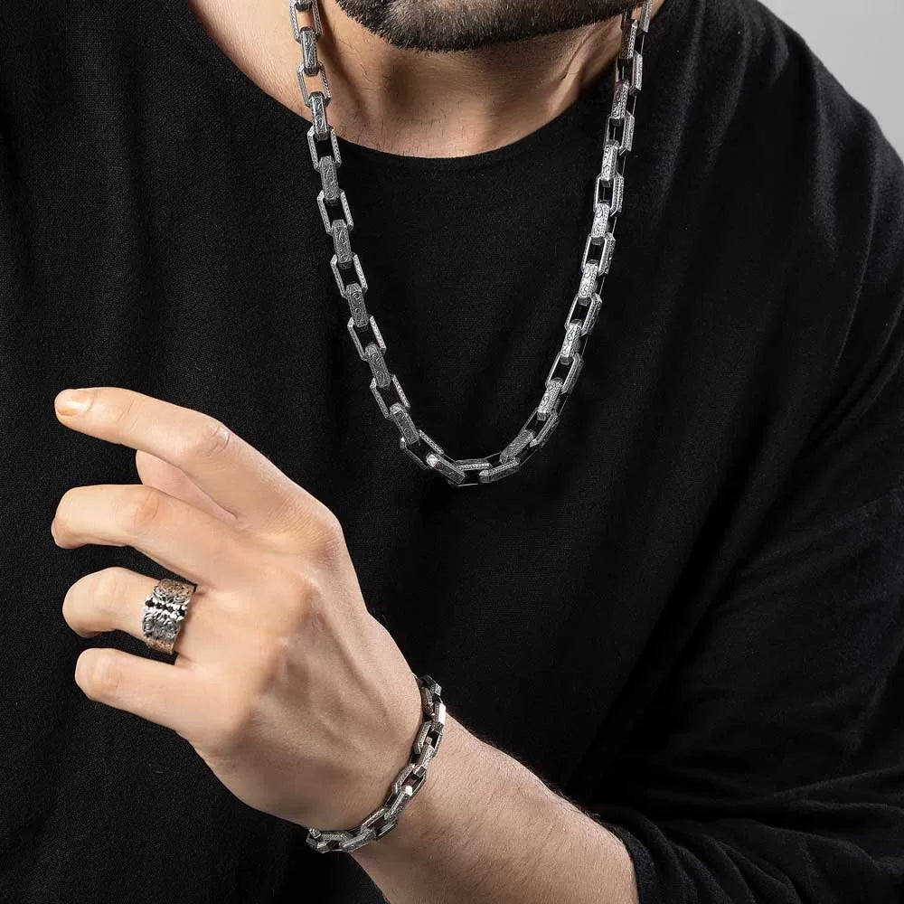 Zyan Gems | Unique Vintage Artistry Ancient Oxidized Chain |  Sterling Silver Chain