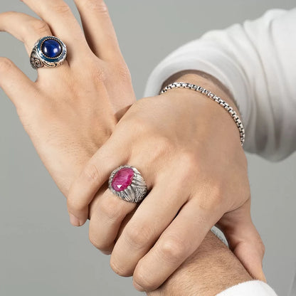 Zyan Gems | Unique Designed Ring with Natural Red Ruby |  Sterling Silver Oxidized Ring