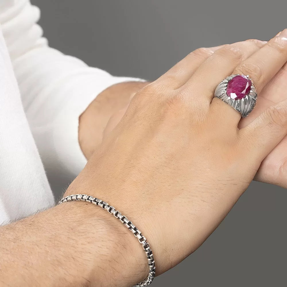 Zyan Gems | Unique Designed Ring with Natural Red Ruby |  Sterling Silver Oxidized Ring