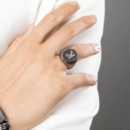 Zyan Gems | Exclusive Personalized Name Initials Ring Studded with Black Zircon | Sterling Silver  Ring | Jewelry for Men