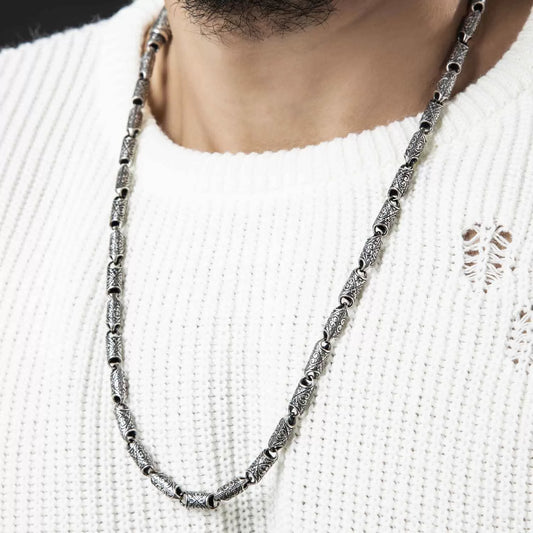Zyan Gems | Unique Vintage Artistry Cyllendrical Oxidized Chain |  Sterling Silver Chain