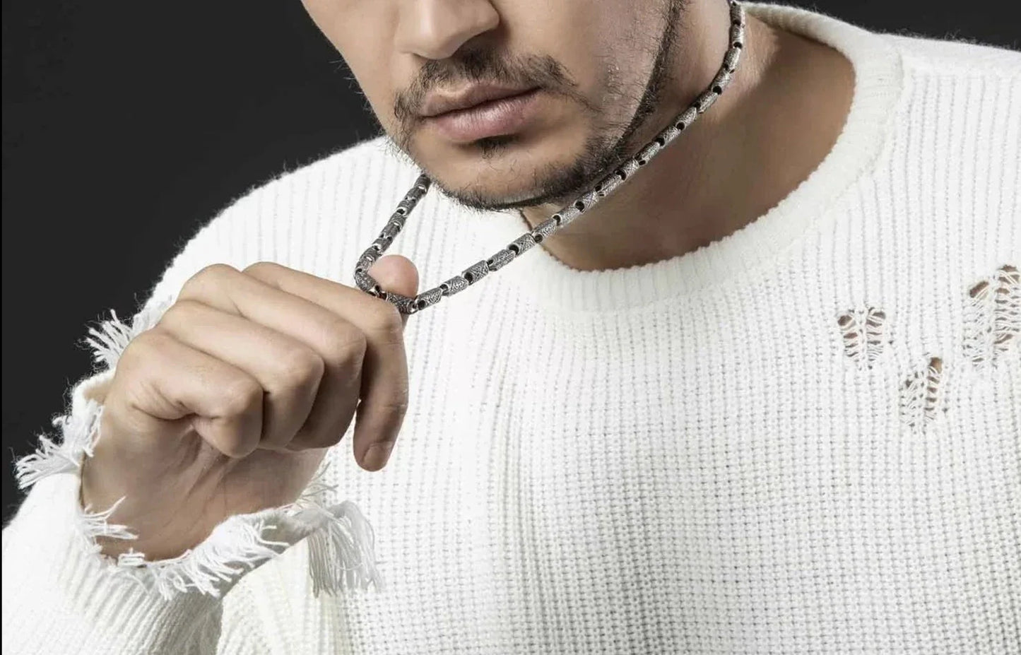 Zyan Gems | Unique Vintage Artistry Cyllendrical Oxidized Chain |  Sterling Silver Chain