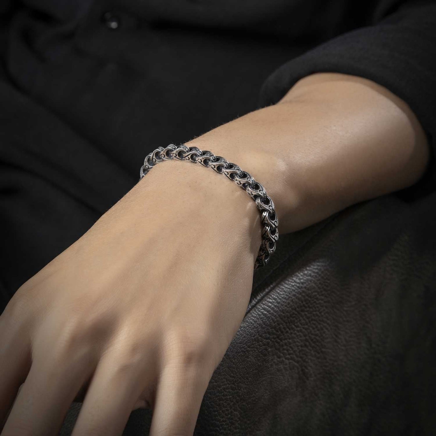 Zyan Gems | Unique Hand Engraved Cylindrical Oxidized Bracelet |  Sterling Silver Bracelet