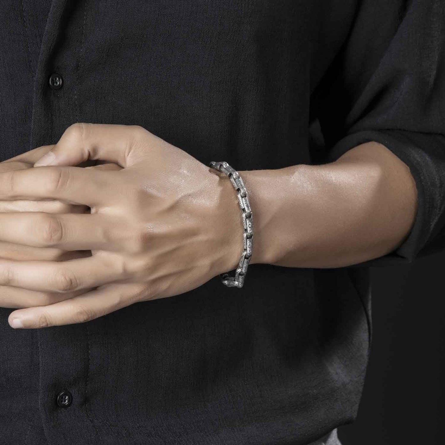 Zyan Gems | Unique Hand Engraved Vintage Oxidized Bracelet |  Sterling Silver Bracelet