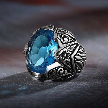 Zyan Gems | Exclusively Designed Ring with Blue Topaz |  Sterling Silver Oxidized Ring