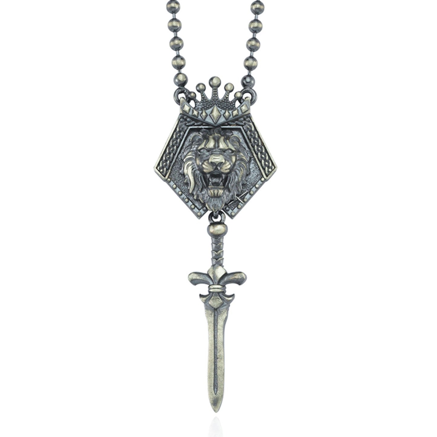 Zyan Gems | Unique Designed King Lion with Sword Pendant Necklace with Ball Chain |  Sterling Silver Oxidized Necklace