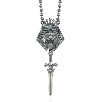 Zyan Gems | Unique Designed King Lion with Sword Pendant Necklace with Ball Chain |  Sterling Silver Oxidized Necklace