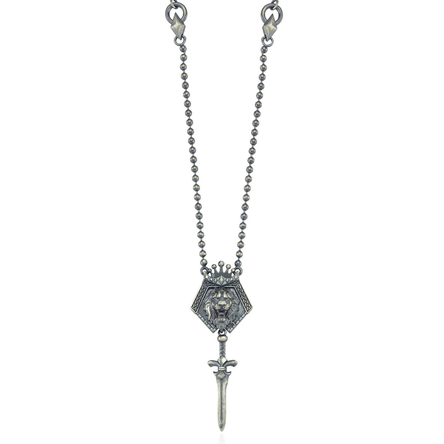 Zyan Gems | Unique Designed King Lion with Sword Pendant Necklace with Ball Chain |  Sterling Silver Oxidized Necklace