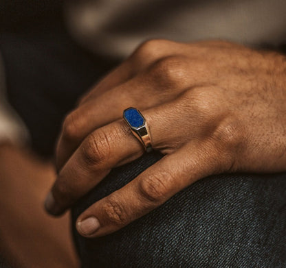Zyan Gems | Elegant Signet Ring with Natural Lapis Lazuli |  Sterling Silver Ring