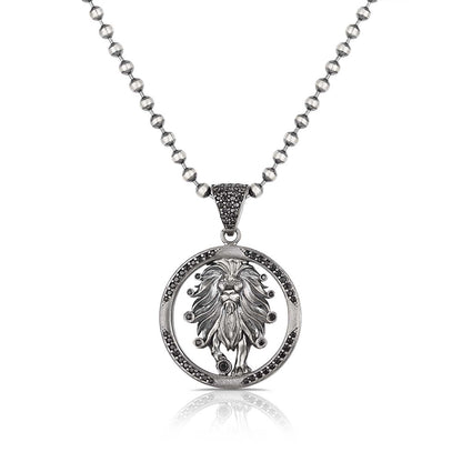 Zyan Gems | Unique Leo Zodiac Designed Pendant Studded with Black Zircons | Unisex  Sterling Silver Oxidized Pendant
