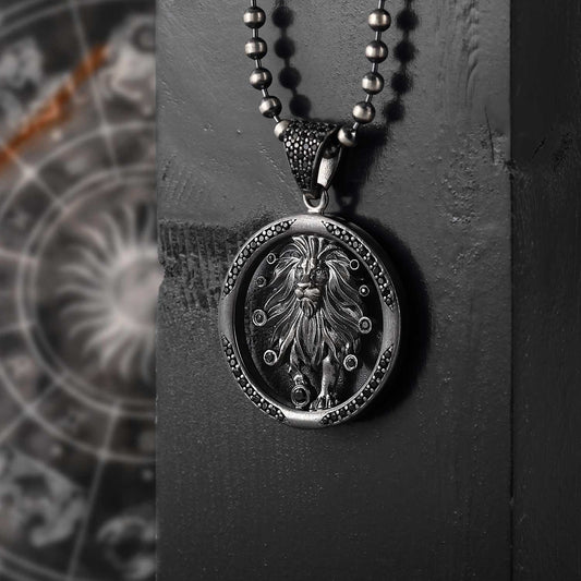 Zyan Gems | Unique Leo Zodiac Designed Pendant Studded with Black Zircons | Unisex  Sterling Silver Oxidized Pendant