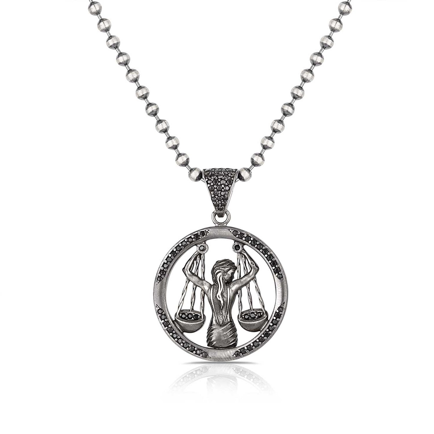 Zyan Gems | Unique Libra Zodiac Designed Pendant Studded with Black Zircons | Unisex  Sterling Silver Oxidized Pendant
