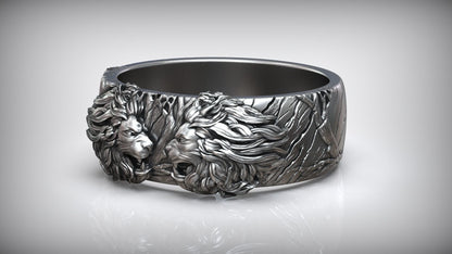 Zyan Gems | Unique Designed Band Ring with Lion |  Sterling Silver Oxidized Ring