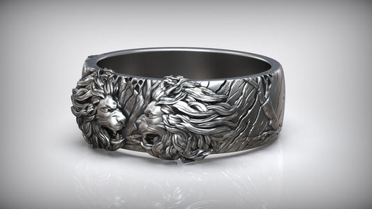 Zyan Gems | Unique Designed Band Ring with Lion |  Sterling Silver Oxidized Ring