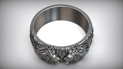 Zyan Gems | Unique Designed Band Ring with Lion |  Sterling Silver Oxidized Ring