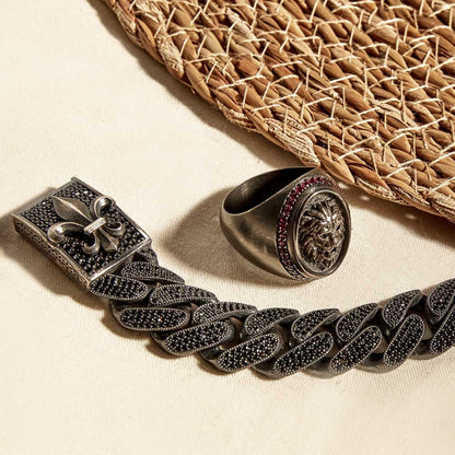 Zyan Gems | Unique Handmade Turkish Style Lion Ring with Zircons |  Sterling Silver Oxidized Ring