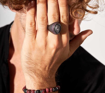Zyan Gems | Unique Handmade Turkish Style Lion Ring with Zircons |  Sterling Silver Oxidized Ring