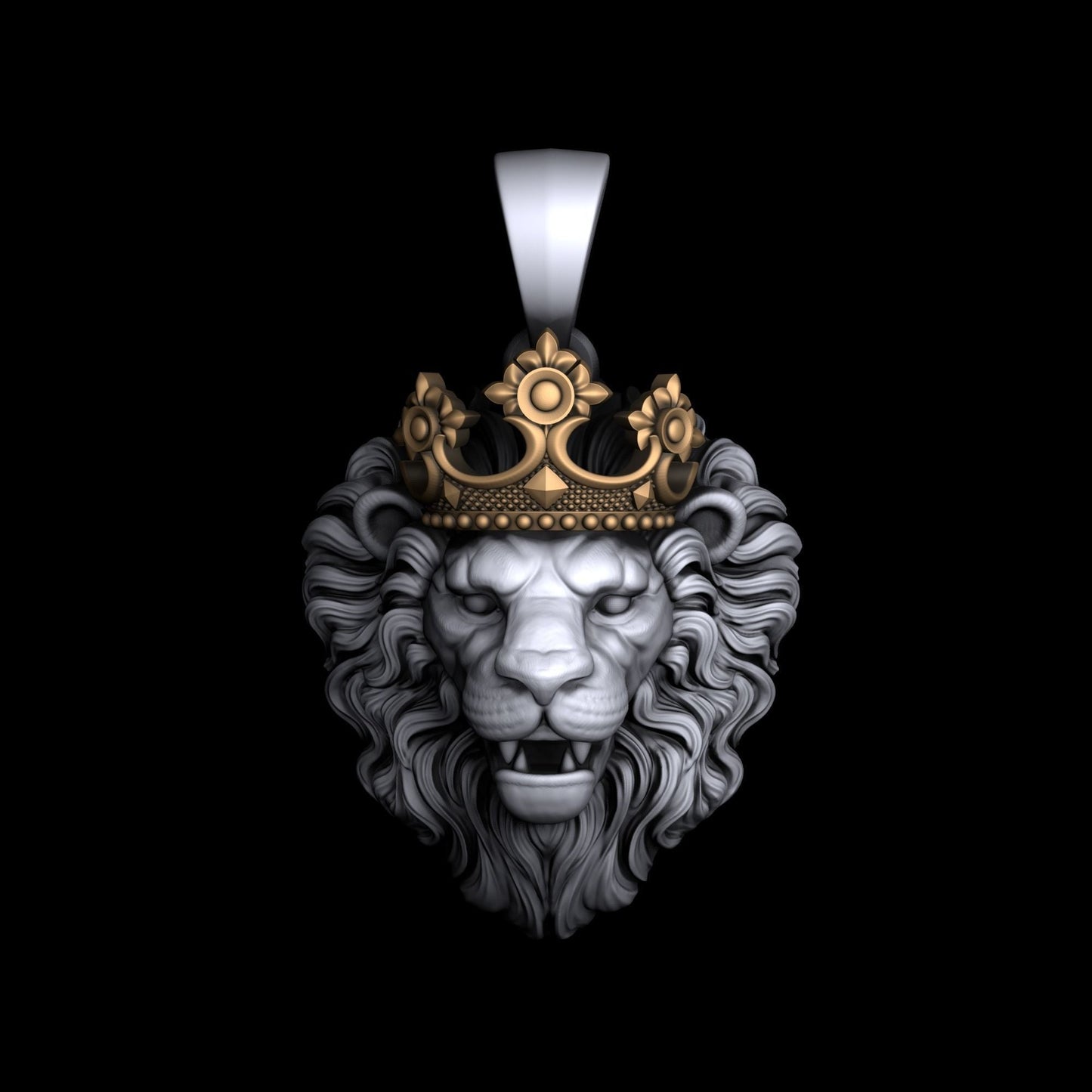 Zyan Gems | Unique Designed Lion with Crown Pendant for Men |  Sterling Silver Oxidized Pendant