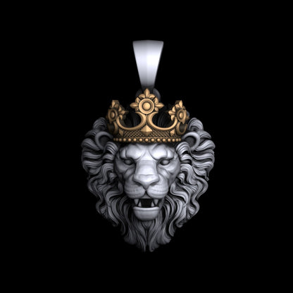 Zyan Gems | Unique Designed Lion with Crown Pendant for Men |  Sterling Silver Oxidized Pendant