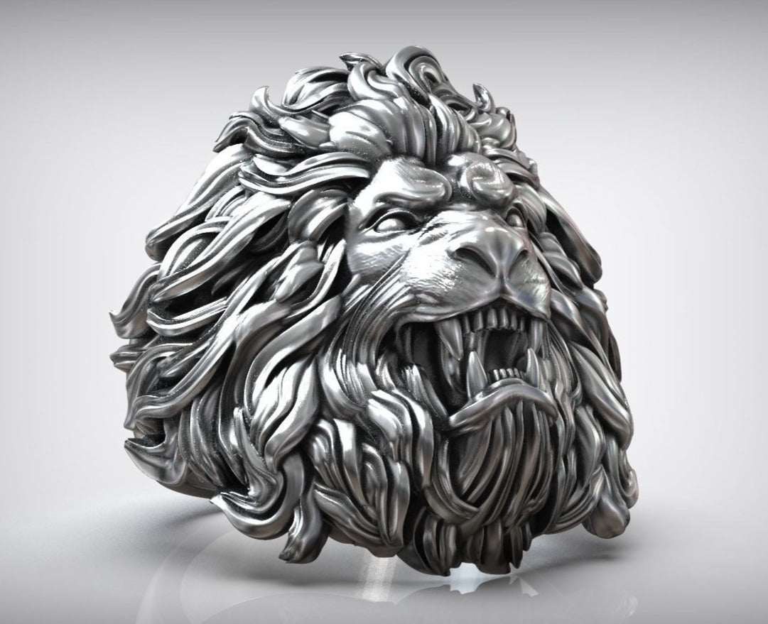 Zyan Gems | Unique Designed Ferocious Lion Ring |  Sterling Silver Oxidized Ring