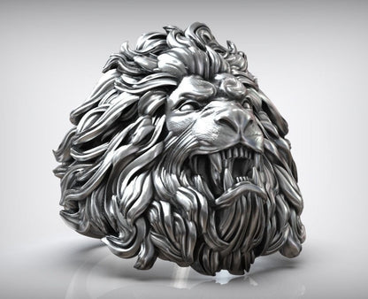 Zyan Gems | Unique Designed Ferocious Lion Ring |  Sterling Silver Oxidized Ring
