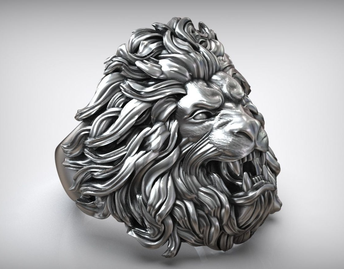 Zyan Gems | Unique Designed Ferocious Lion Ring |  Sterling Silver Oxidized Ring