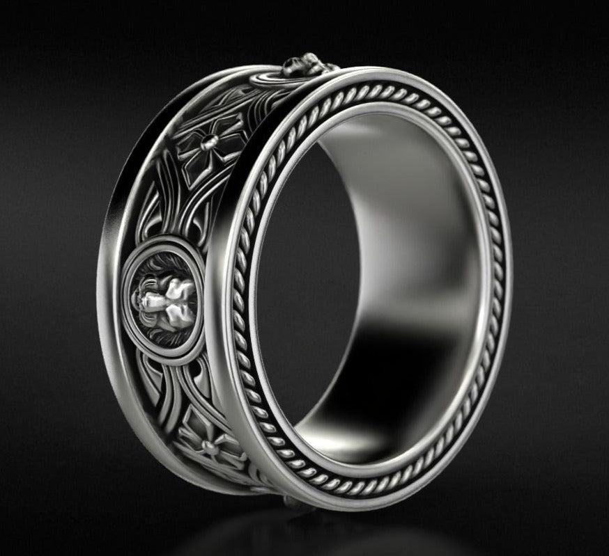 Zyan Gems | Unique Designed Band Ring with Lion |  Sterling Silver Oxidized Ring