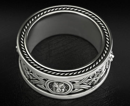 Zyan Gems | Unique Designed Band Ring with Lion |  Sterling Silver Oxidized Ring
