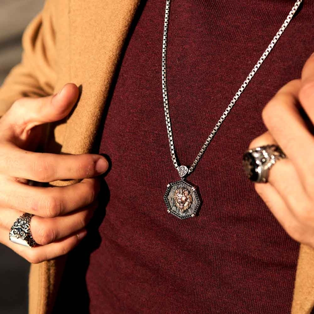 Zyan Gems | Unique Designed Lion Pendant for Men |  Sterling Silver Rosegold Plated Oxidized Pendant