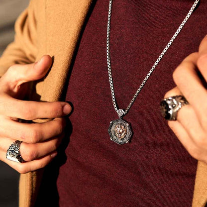 Zyan Gems | Unique Designed Lion Pendant for Men |  Sterling Silver Rosegold Plated Oxidized Pendant