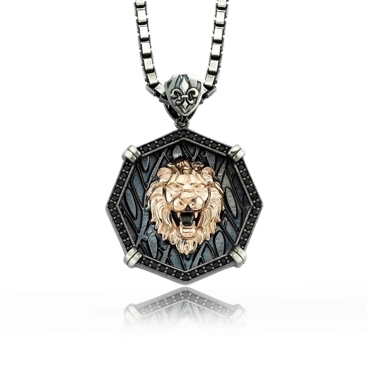Zyan Gems | Unique Designed Lion Pendant for Men |  Sterling Silver Rosegold Plated Oxidized Pendant