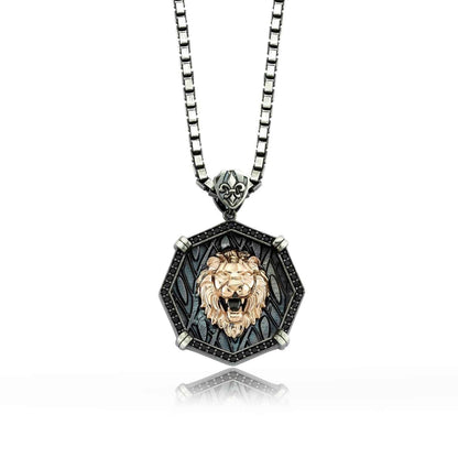 Zyan Gems | Unique Designed Lion Pendant for Men |  Sterling Silver Rosegold Plated Oxidized Pendant