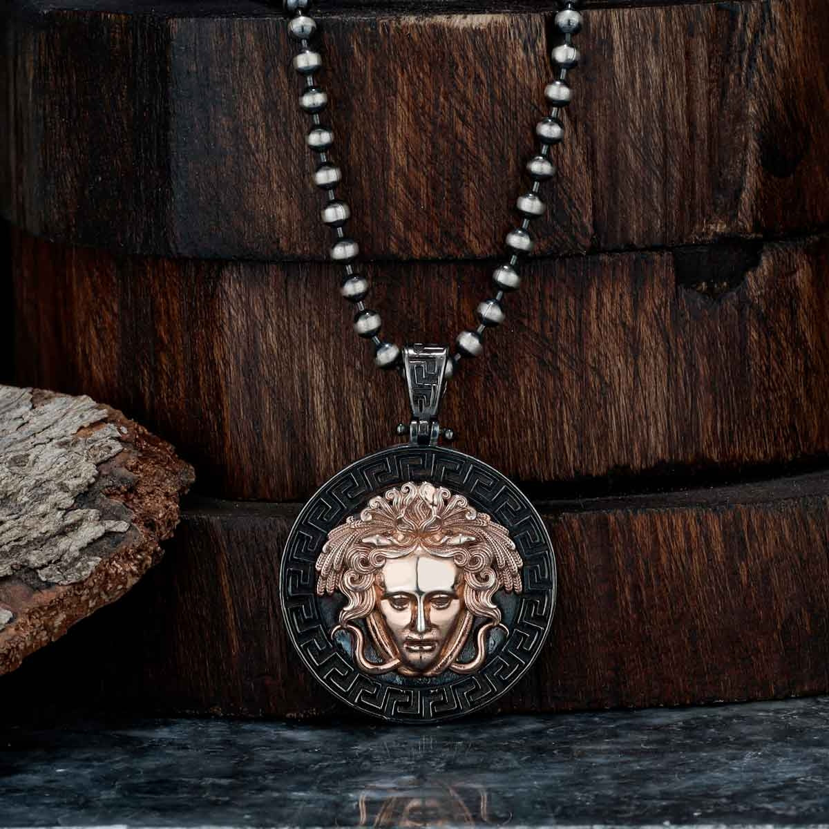 Zyan Gems | Unique Designed Medusa/  Pendant |  Sterling Silver Rosegold Plated Oxidized Pendant