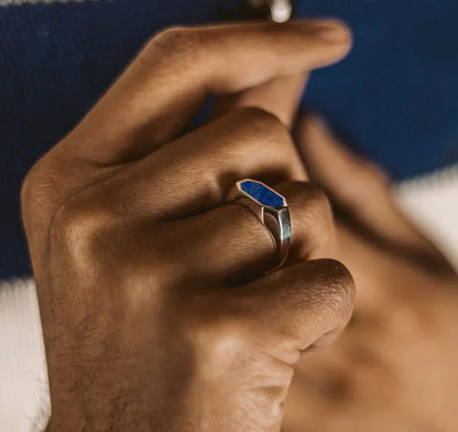 Zyan Gems | Elegant Signet Ring with Natural Lapis Lazuli |  Sterling Silver Ring