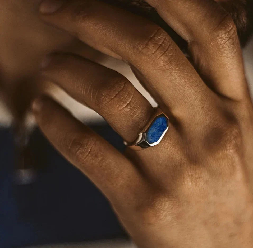 Zyan Gems | Elegant Signet Ring with Natural Lapis Lazuli |  Sterling Silver Ring