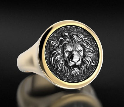 Zyan Gems | Unique Designed Lion Signet Ring |  Sterling Silver Oxidized Ring