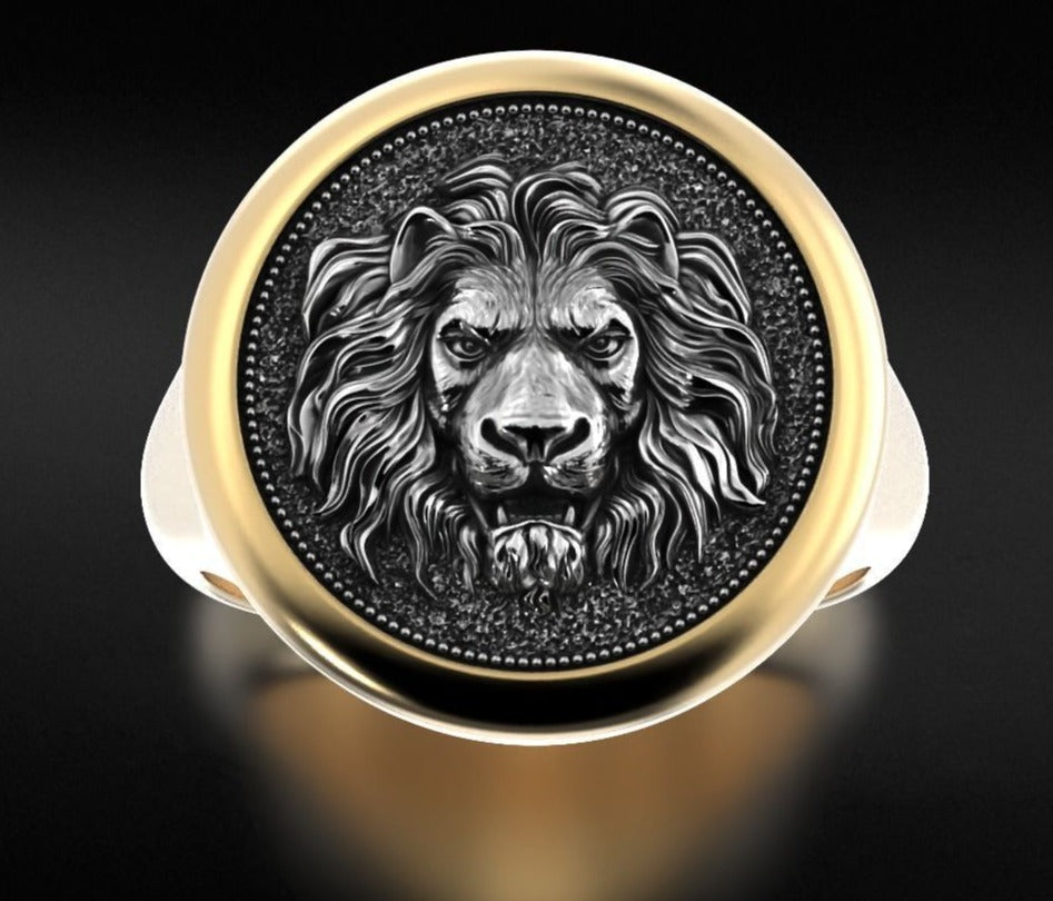 Zyan Gems | Unique Designed Lion Signet Ring |  Sterling Silver Oxidized Ring