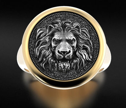 Zyan Gems | Unique Designed Lion Signet Ring |  Sterling Silver Oxidized Ring