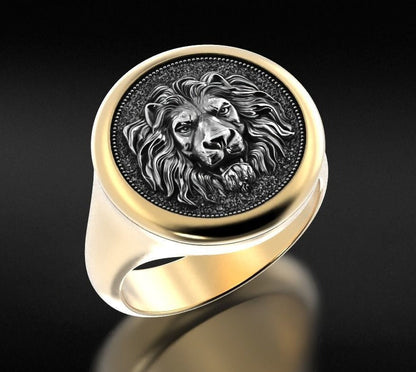 Zyan Gems | Unique Designed Lion Signet Ring |  Sterling Silver Oxidized Ring
