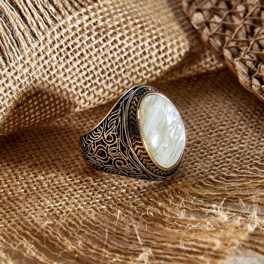 Zyan Gems | Unique Turkish Style Ring with Natural Pearl |  Sterling Silver Oxidized Ring