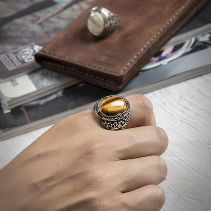 Zyan Gems | Unique Turkish Style Ring with Natural Pearl |  Sterling Silver Oxidized Ring