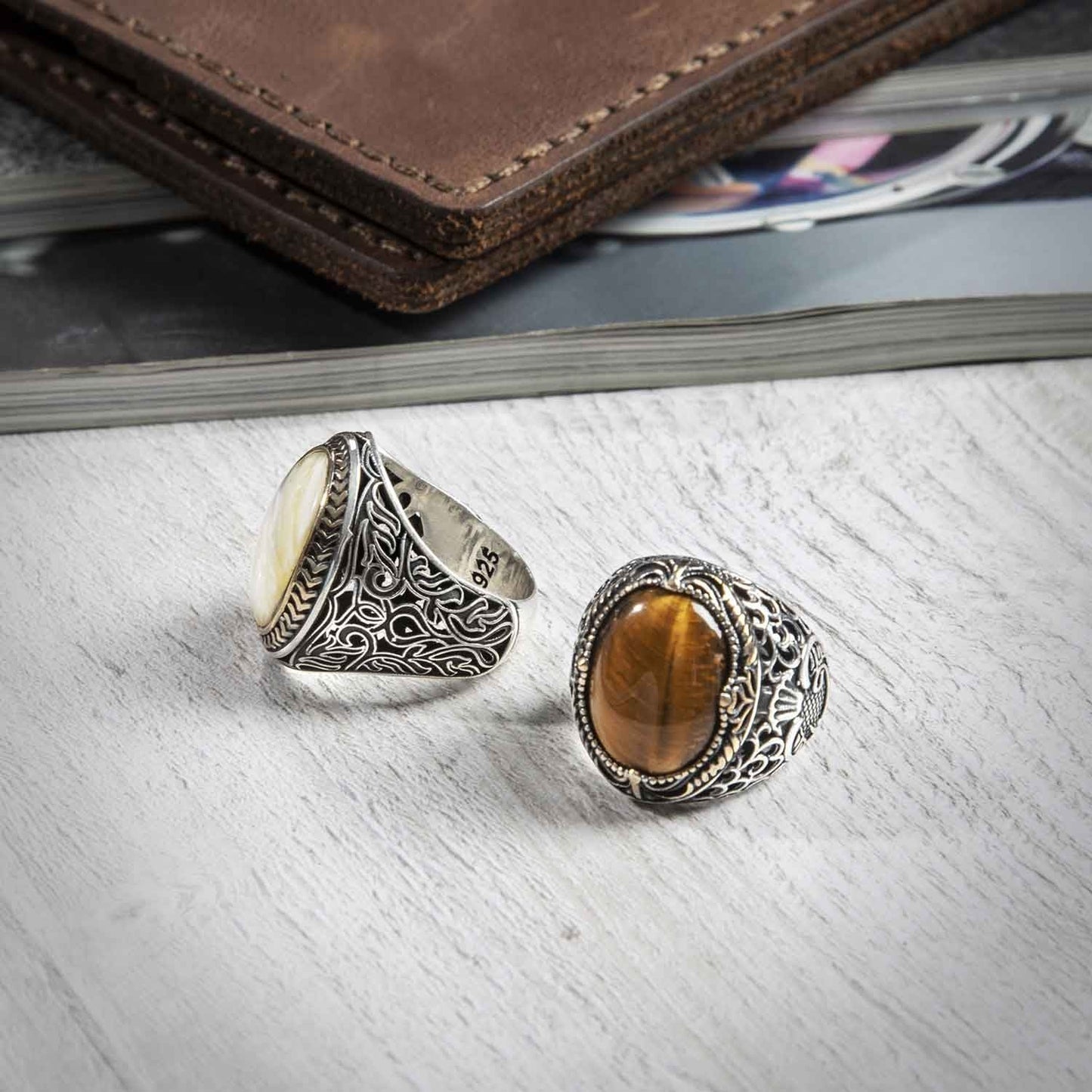 Zyan Gems | Unique Turkish Style Ring with Natural Pearl |  Sterling Silver Oxidized Ring